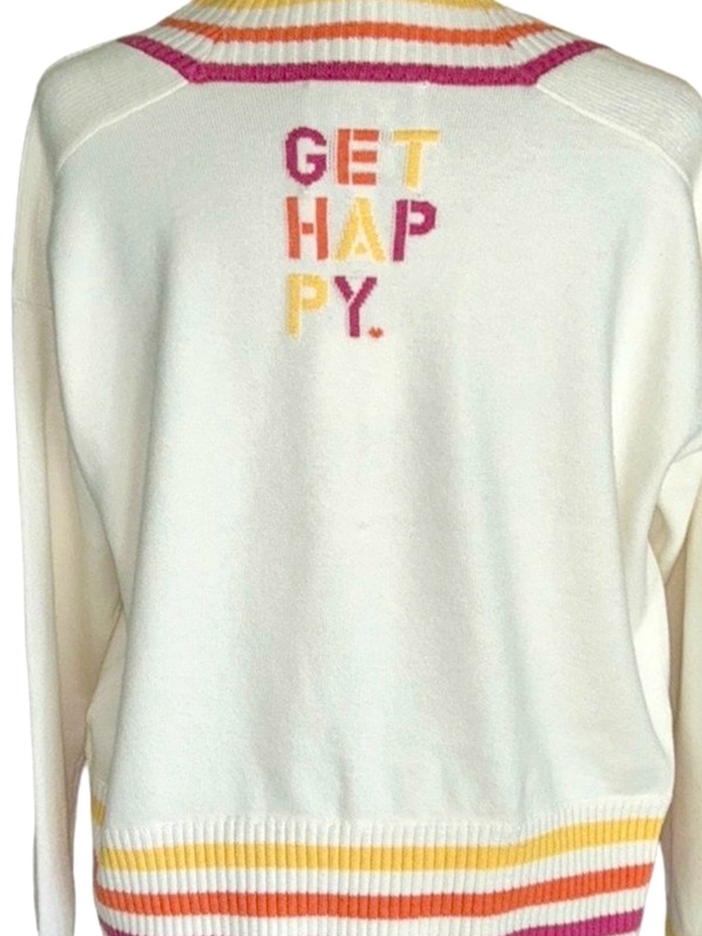 Kerri Rosenthal Get Happy V-Neck Sweater Varsity Strap sz M